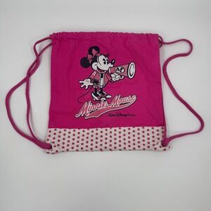 Walt Disney World‎ Minnie Mouse Cheerleader Pink Drawstring Canvas Backpack Bag